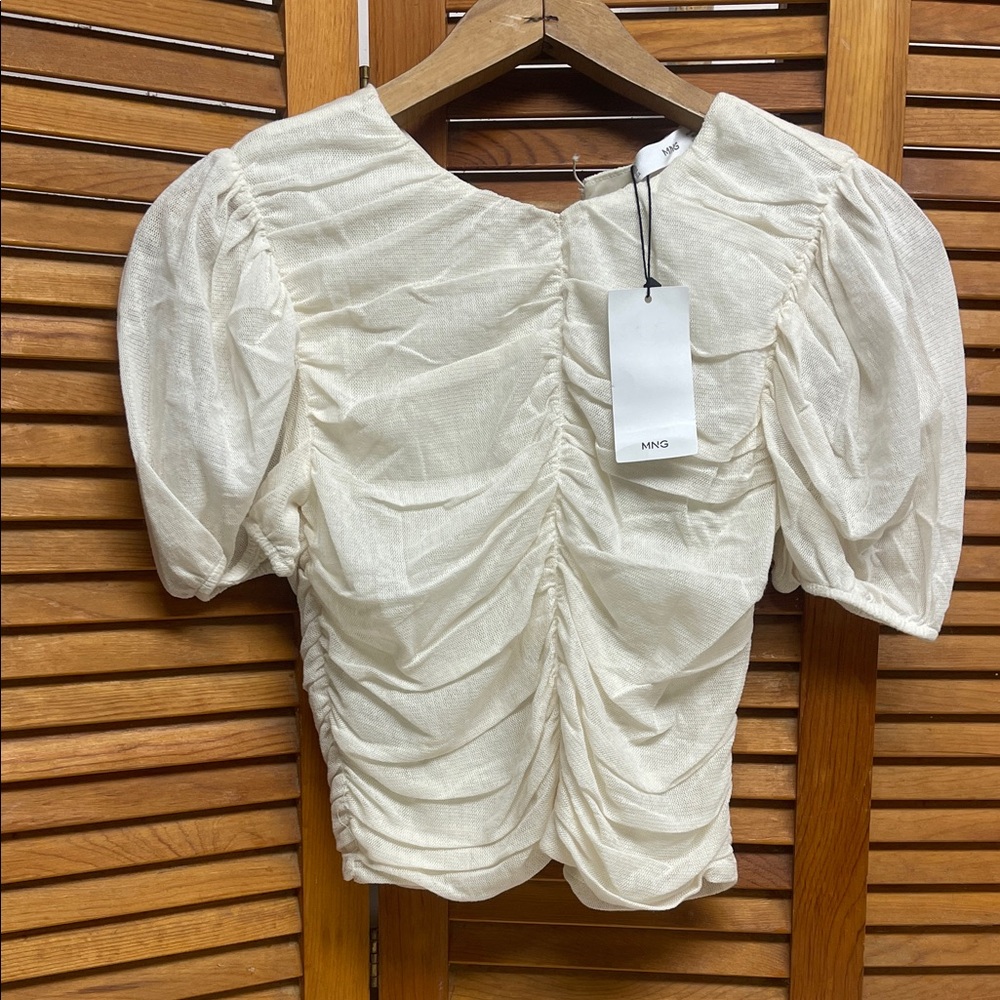 Mango Ivory Ruched Blouse